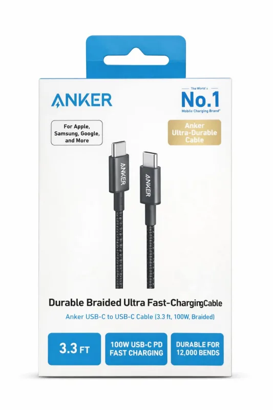 كابل Anker USB-C إلى USB-C بطول 0.9 متر 100 واط - مراجعة كاملة — المواصفات والمميزات