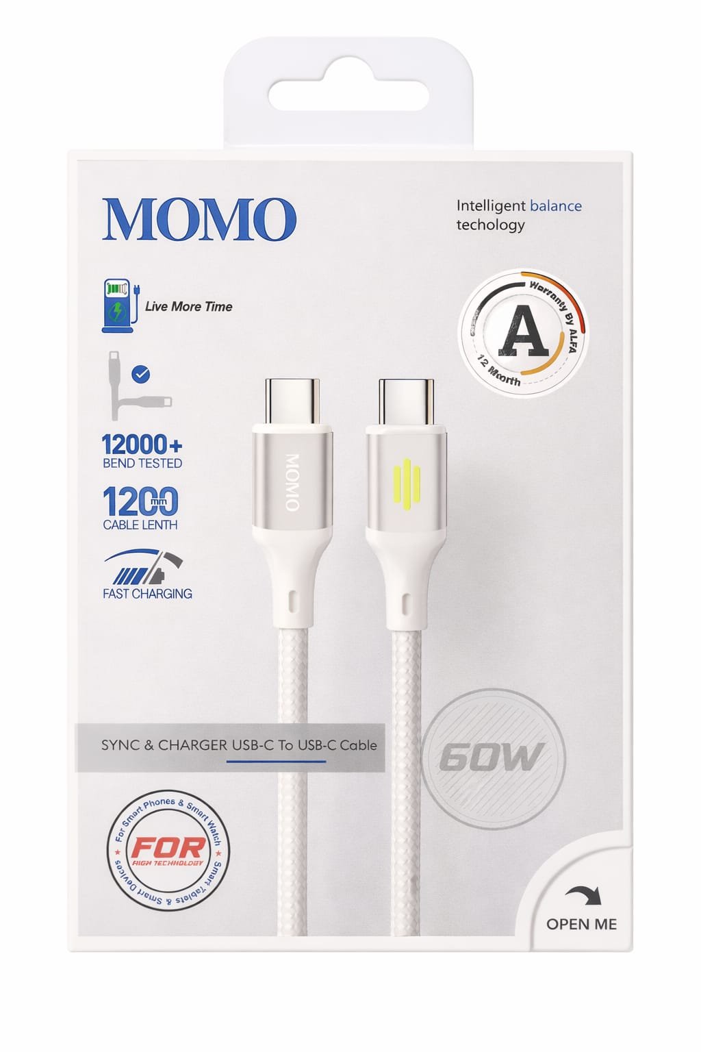 كابل MOMO USB-C إلى USB-C بقوة 60W - 011037