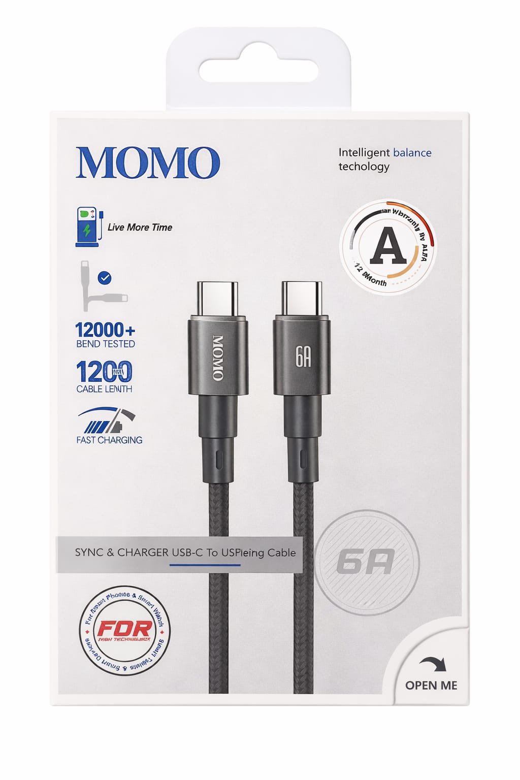 كابل MOMO USB-C 6A بشحن سريع - 011032